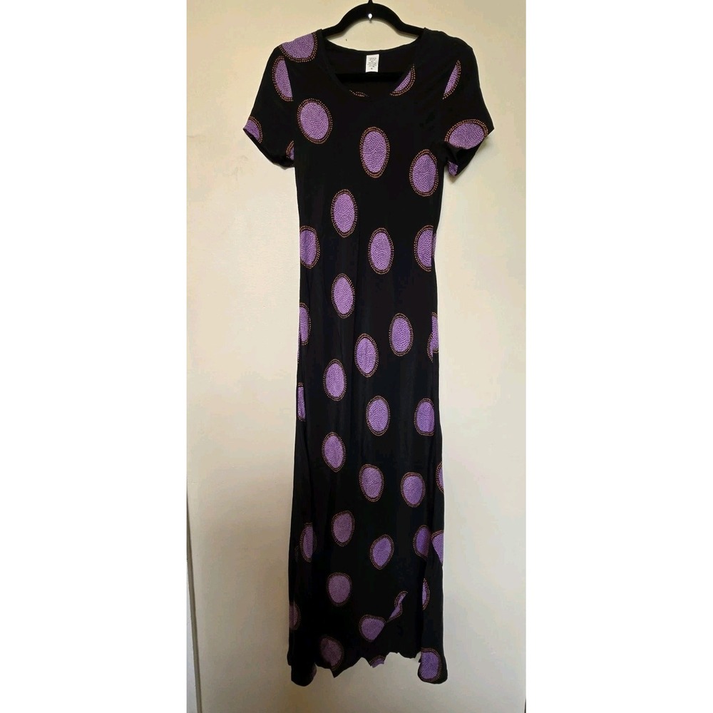 Vintage Dot Print Womens Sheath Dress Maxi Black Purple Whimsigoth Artsy 8167-B